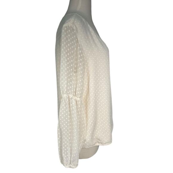 LOFT Outlet Off White Long Sleeve Blouse Body Lined Sheer Sleeve Size Medium - Picture 7 of 13